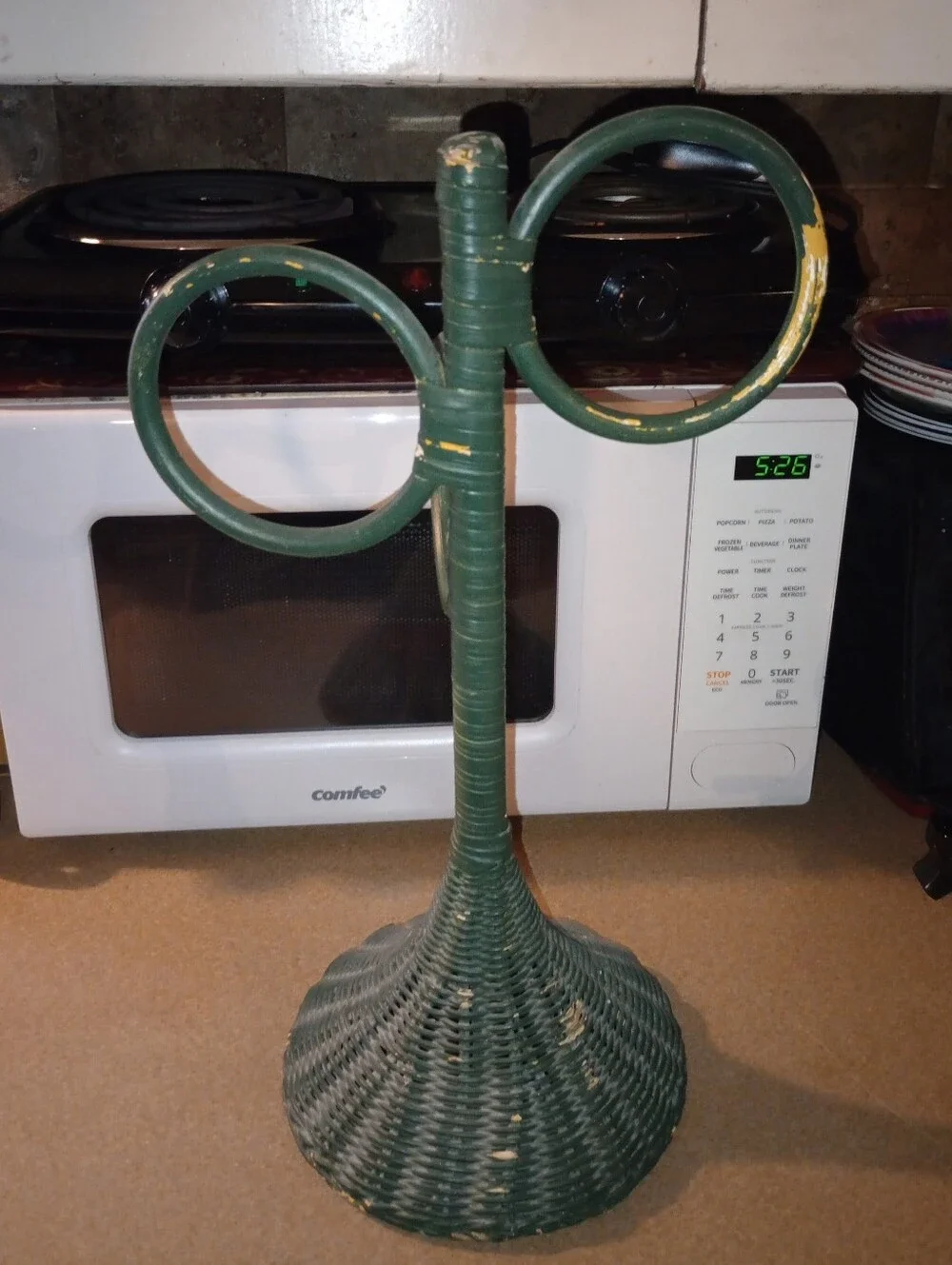 Green Wicker & Rattan Three Round Holders Towel  Stand